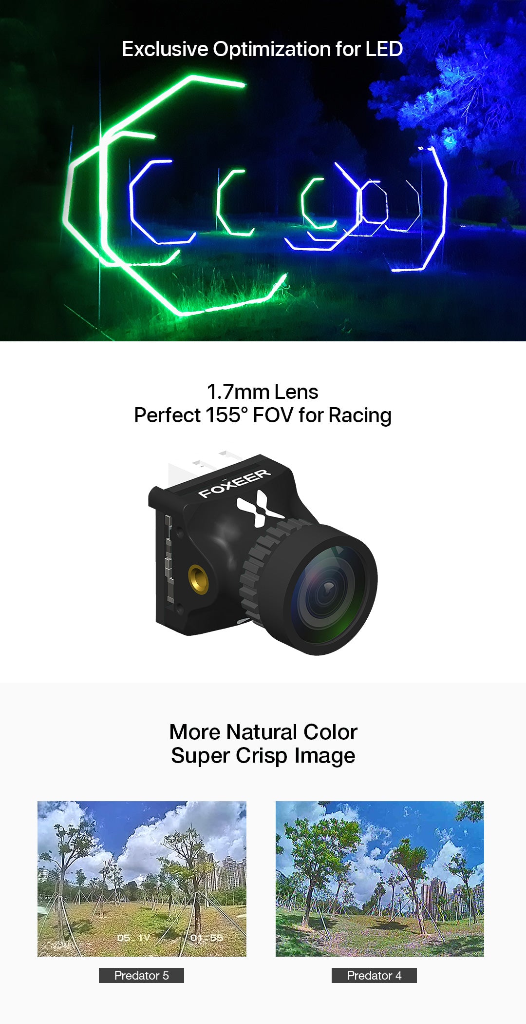Foxeer Nano Predator 5 FPV Racing Camera: 4ms Latency, Super WDR, Flip