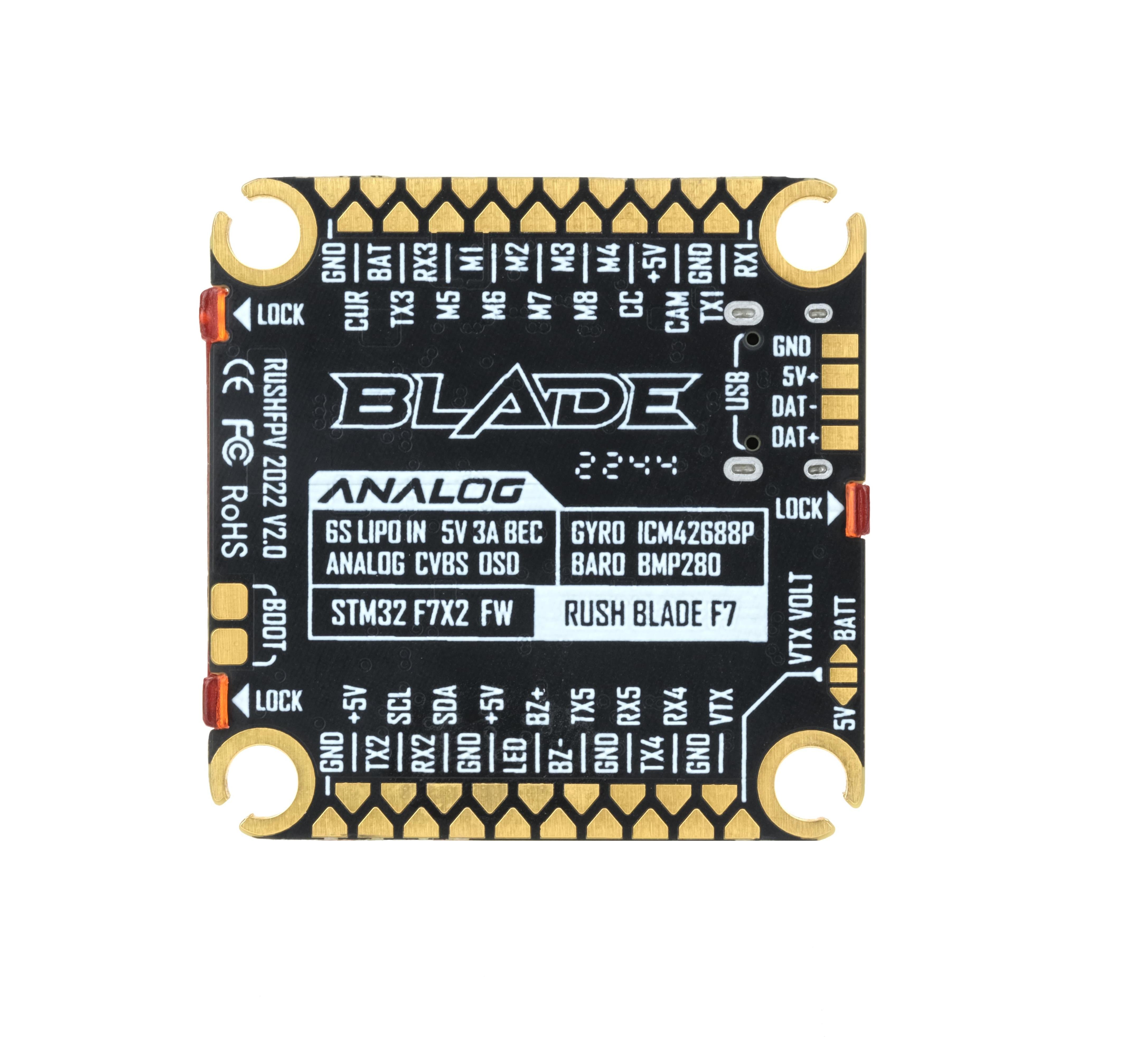 RUSH BLADE F722 Analog Stack: 60A Extreme ESC, 3-6S Power for FPV Drones