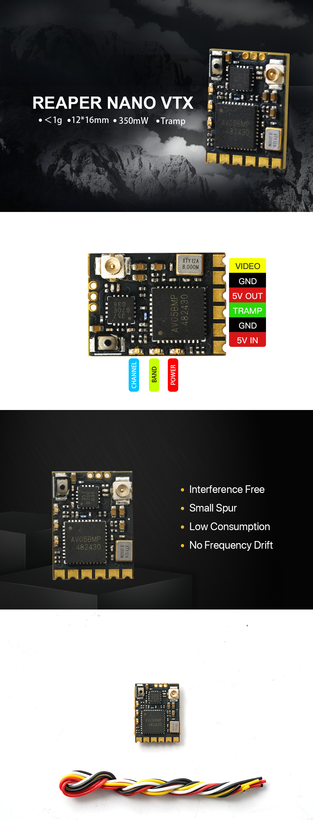 Foxeer Reaper Nano V2 5.8G 72CH 350mW Tramp FPV Video Transmitter