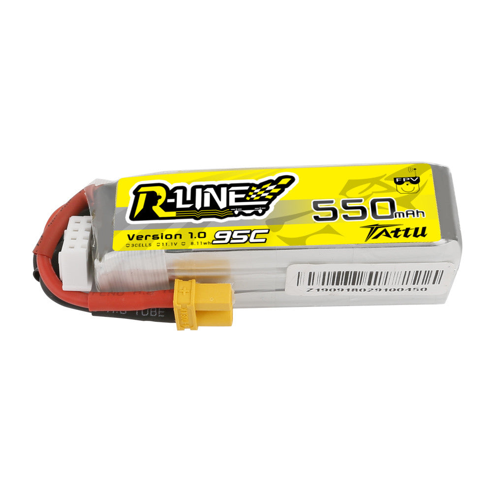 Tattu 3S 550mAh 95C 11.1V R-Line LiPo Battery Pack with XT30 Plug