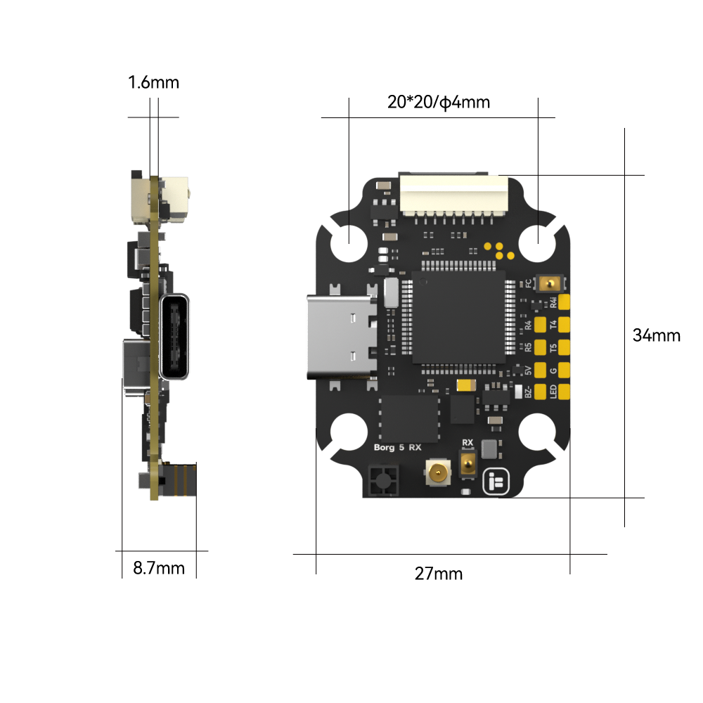 iFlight Borg 5S RX Flight Controller 34x27mm 20x20 Mount 7g